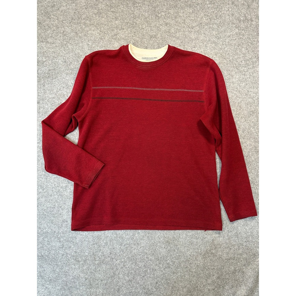 Faded Glory Striped Thermal Shirt Medium Red Layered Crewneck
